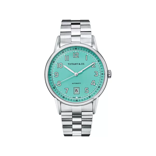3-Hand 40 mm Watch in Steel with a Tiffany Blue® Dial and Diamonds