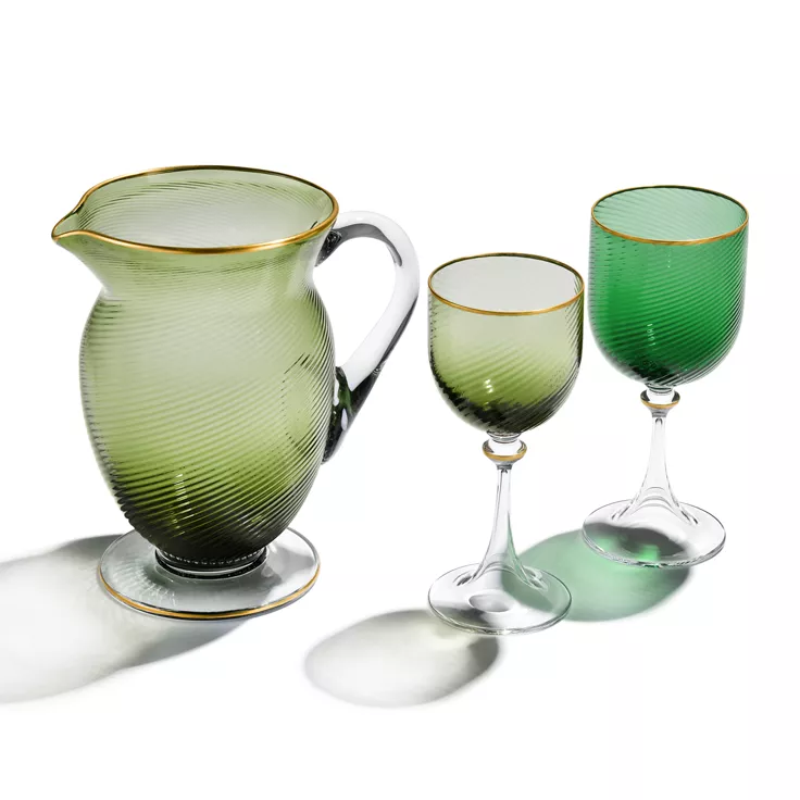 Tiffany Twist:Red Wine Glass in Dark Green Glass, 2