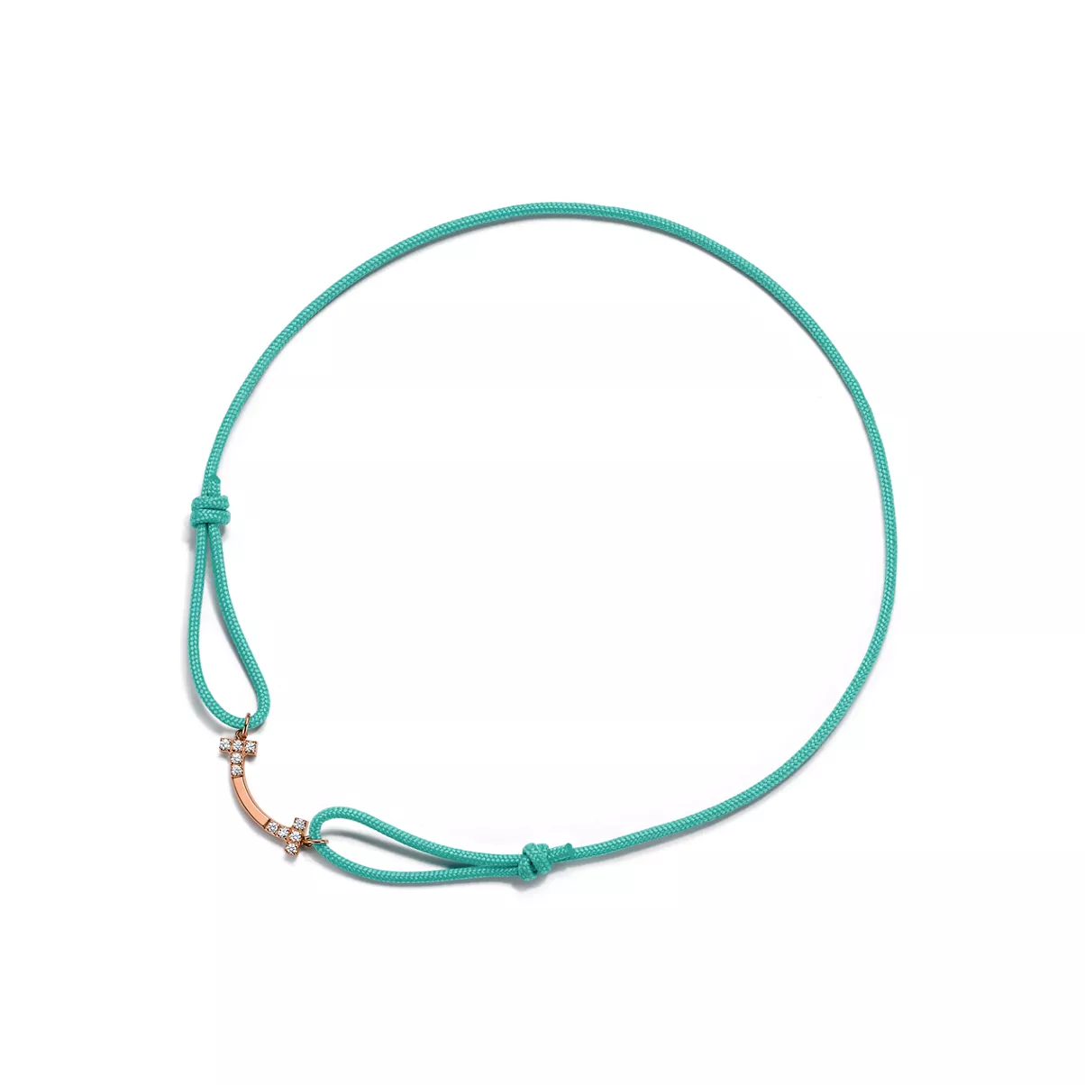 Smile Bracelet in Rose Gold on a Blue Cord with Diamonds