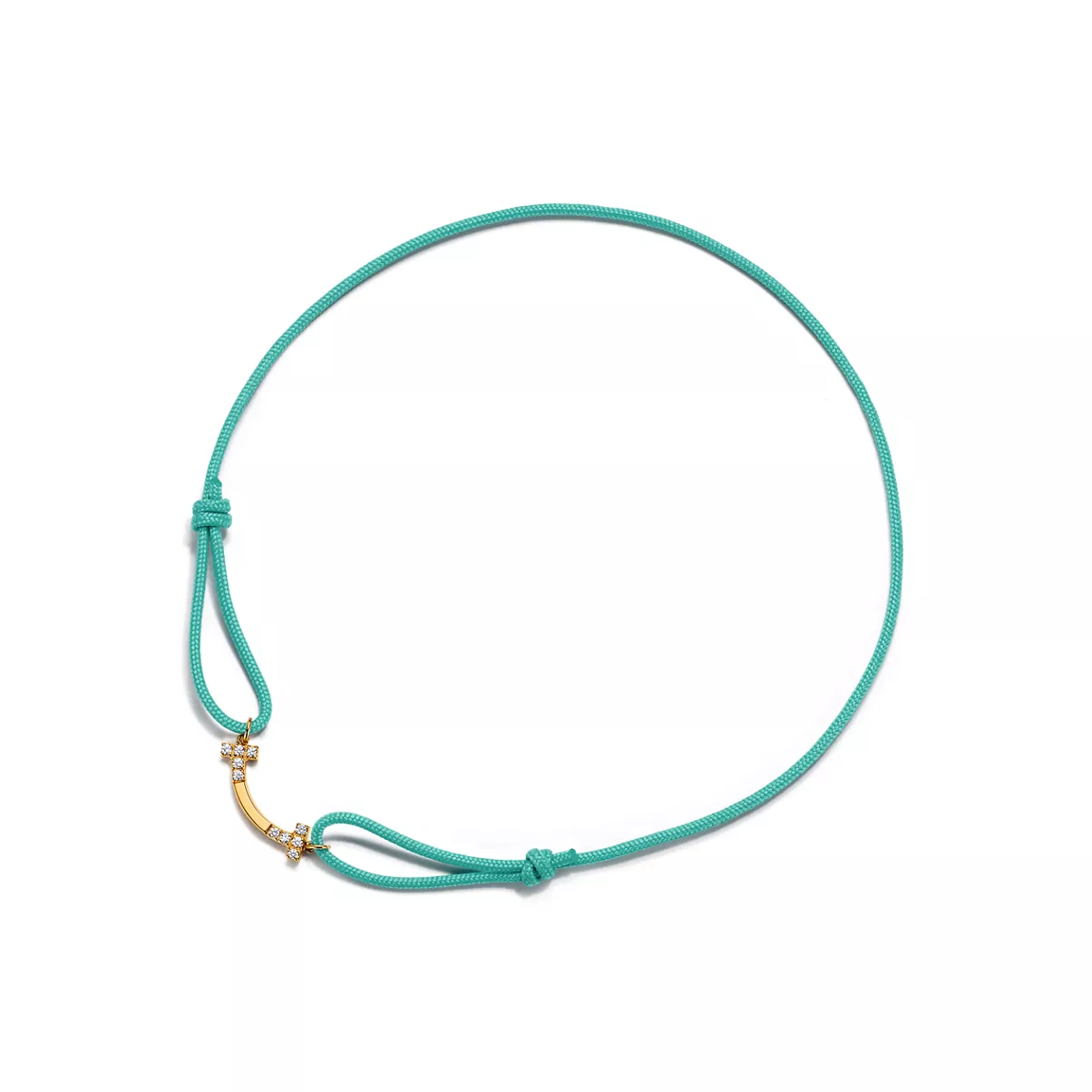 Smile Bracelet in Yellow Gold on a Blue Cord with Diamonds