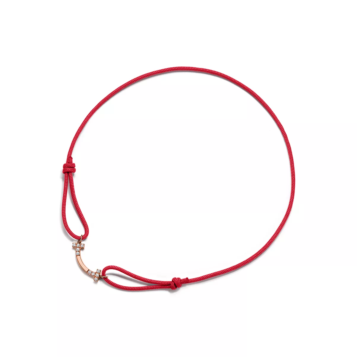 Smile Bracelet in Rose Gold on a Red Cord with Diamonds
