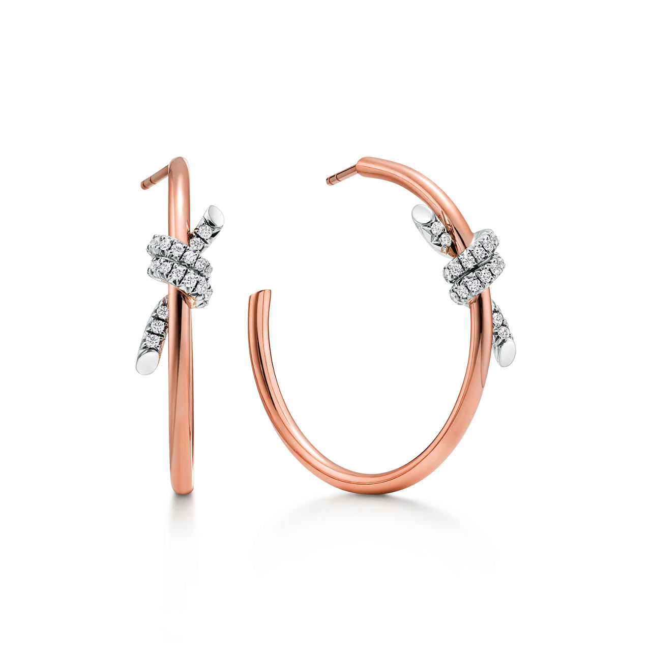 Large Hoop Earrings in Rose Gold and Platinum with Diamonds