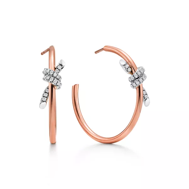 Tiffany Knot:Large Hoop Earrings in Rose Gold and Platinum with Diamonds