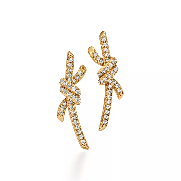 Earrings in Yellow Gold with Pav&eacute; Diamonds