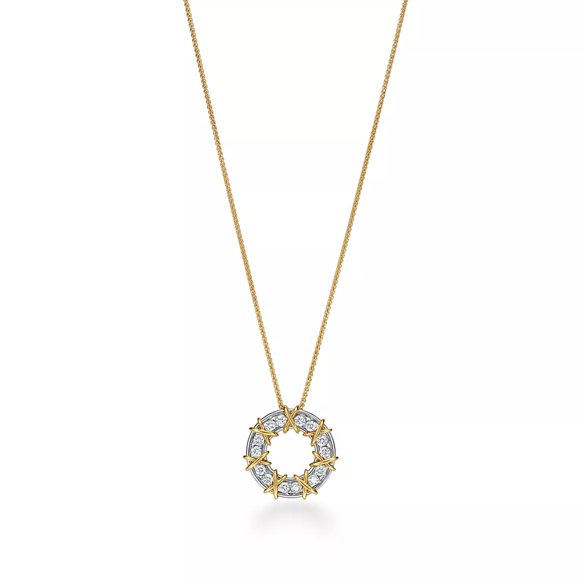 Large Circle Pendant in Platinum and Gold with Diamonds