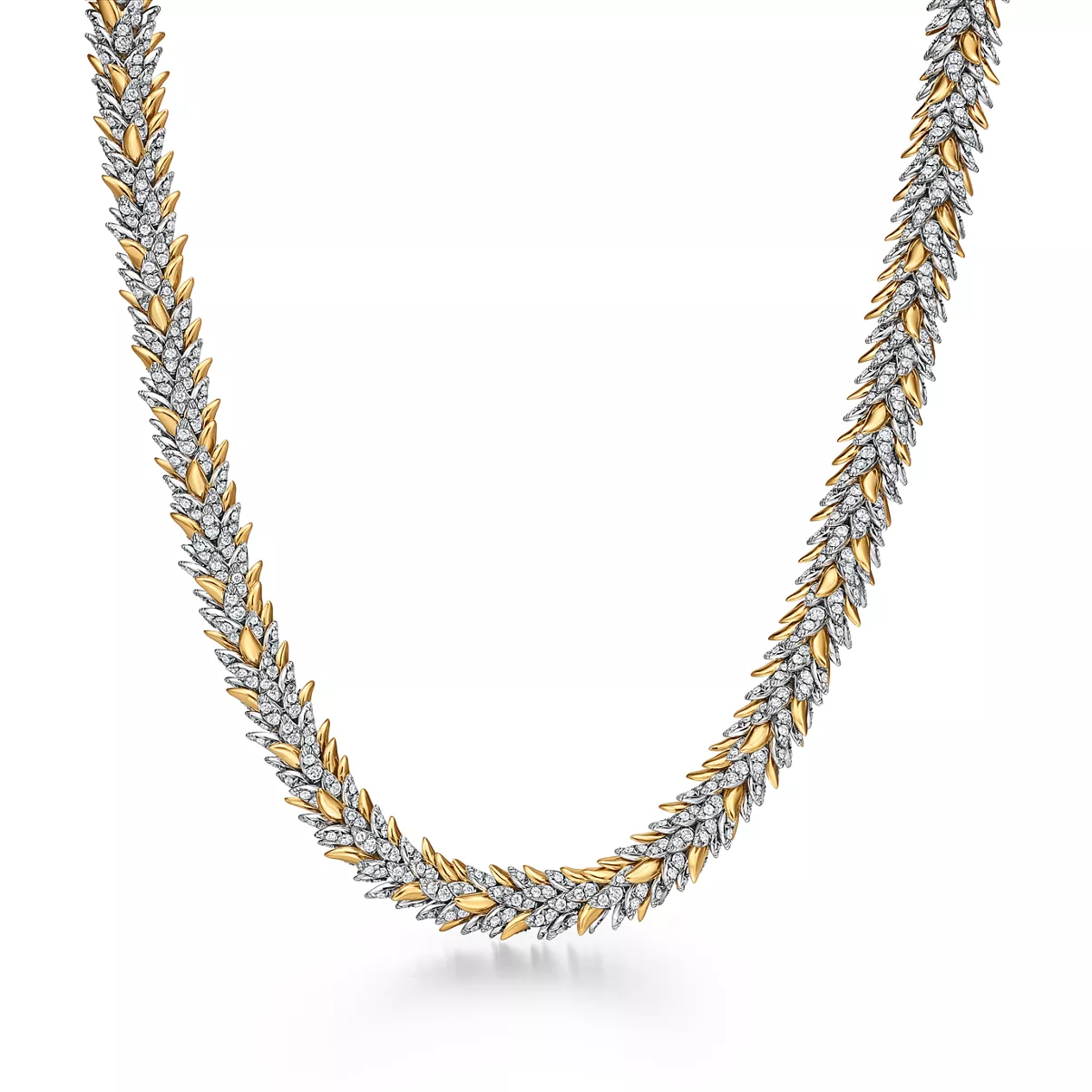 Feathers Necklace in Platinum and Yellow Gold