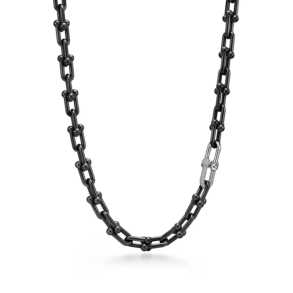 Sautoir &agrave; maillons taille Large en titane, platine et diamants