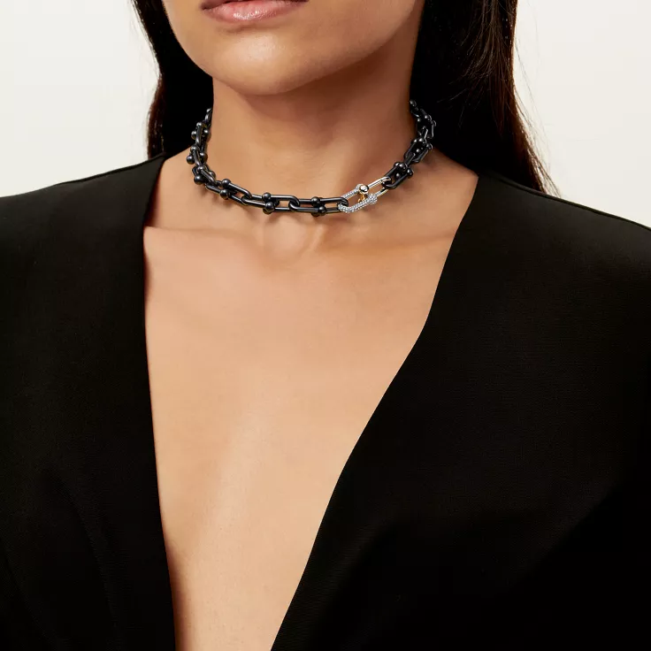 Tiffany HardWear:Sautoir &agrave; maillons taille Large en titane, platine et diamants, 1