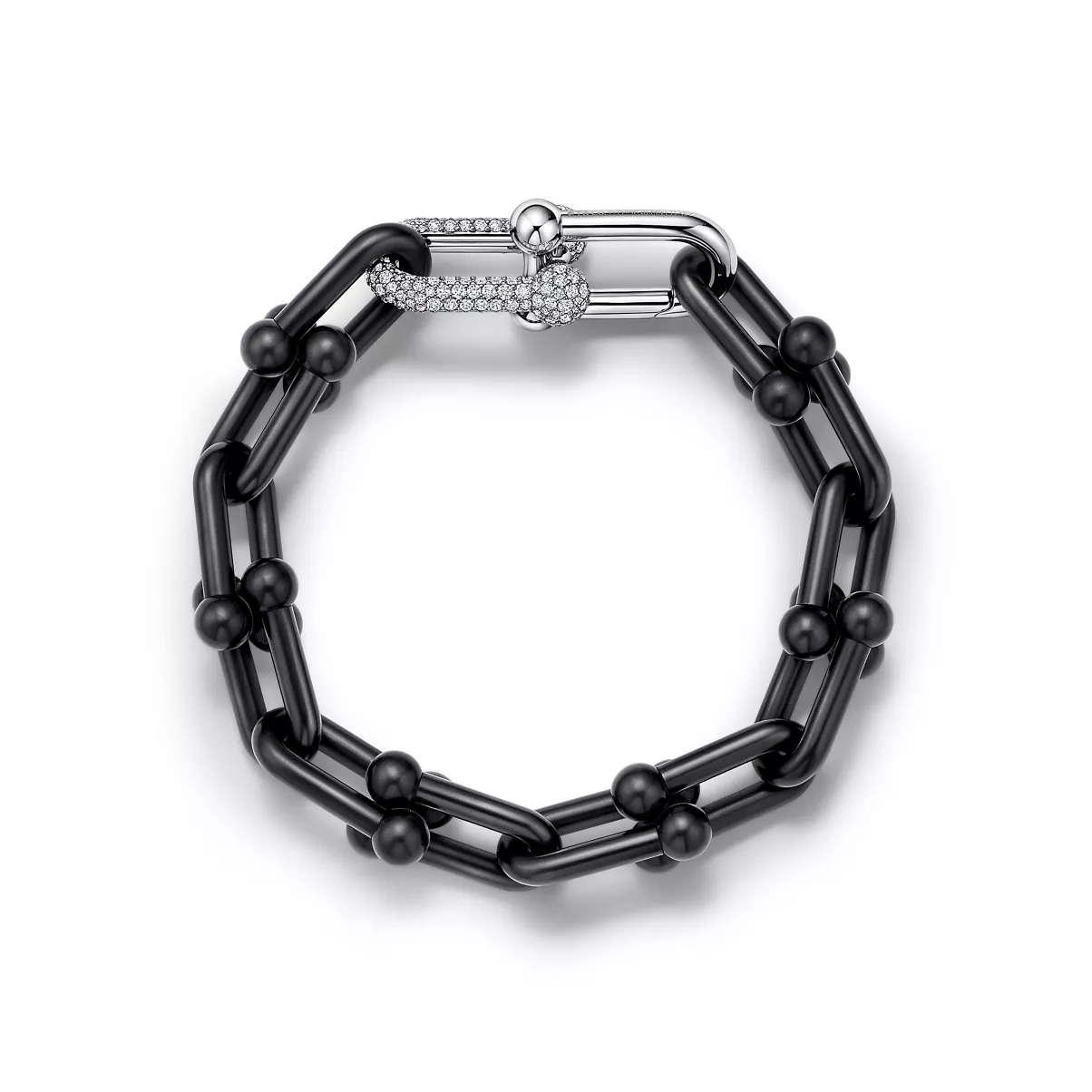 Large Link Bracelet in Titanium and Platinum with Diamonds