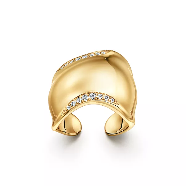 Bone Ring in Gelbgold mit Diamanten