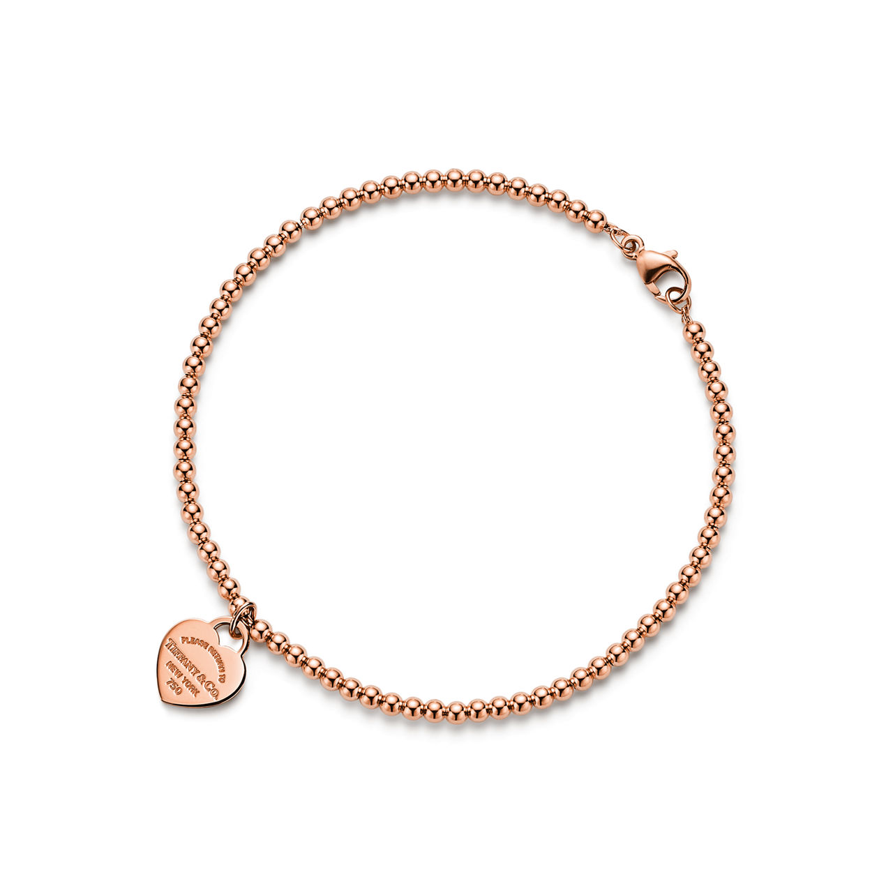 Mini Heart Tag Bead Bracelet in Rose Gold
