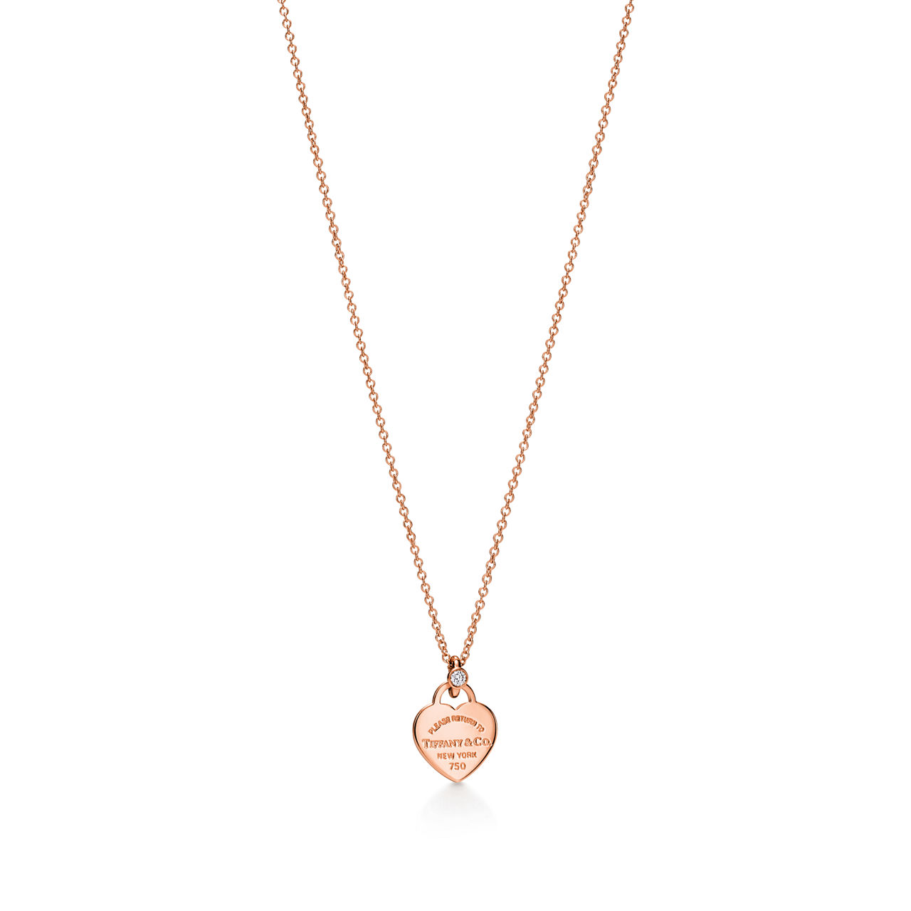 Mini Heart Tag Pendant in Rose Gold with a Diamond