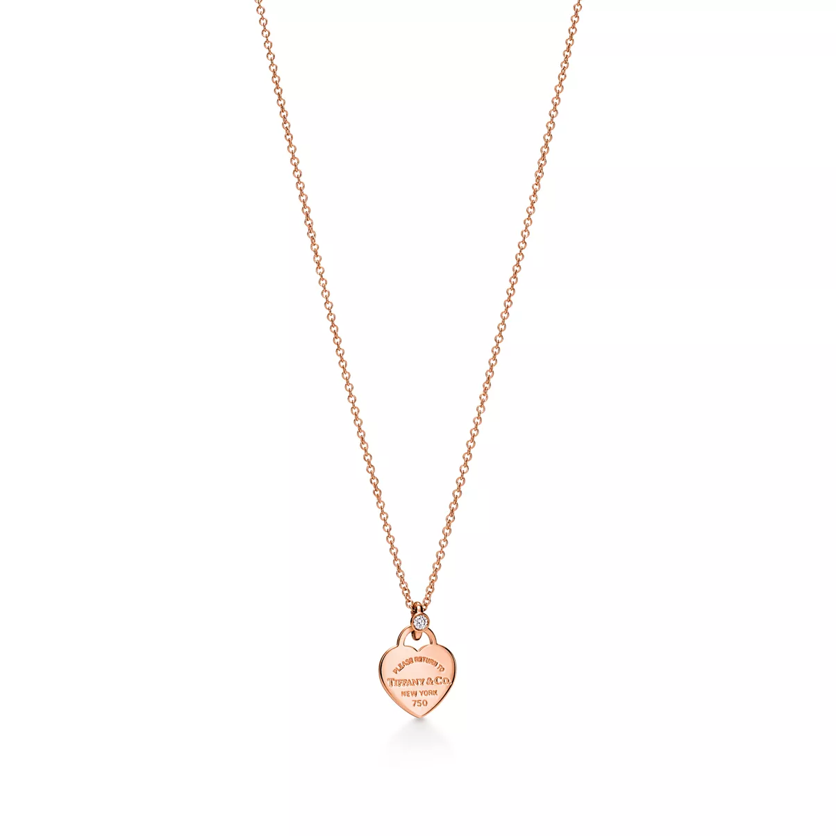 Mini Heart Tag Pendant in Rose Gold with a Diamond