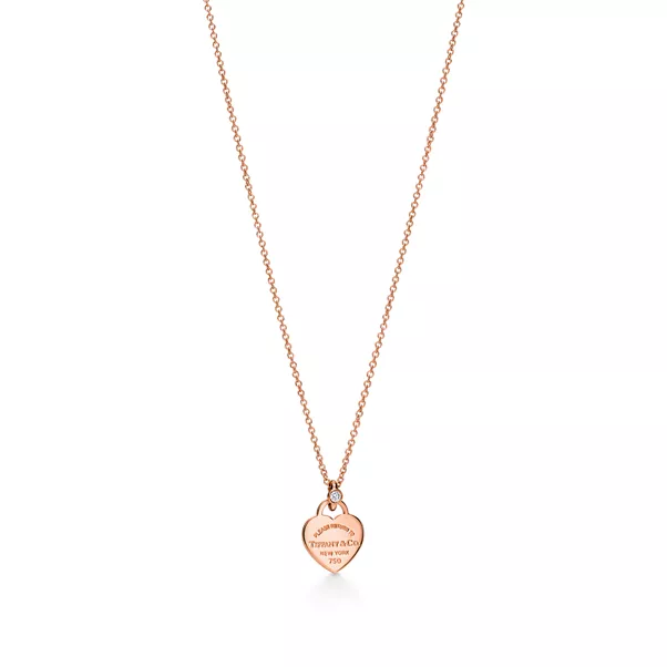 Mini Heart Tag Pendant in Rose Gold with a Diamond