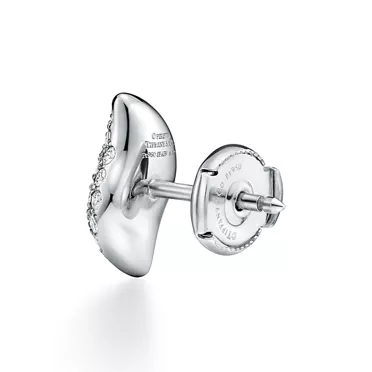 Elsa Peretti&reg;:Mini Stud Feather Earrings in Platinum with Pav&eacute; Diamonds, 3