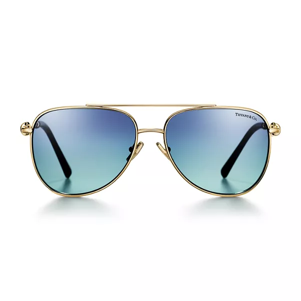 Sunglasses in Pale Gold-colored Metal with Tiffany Blue® Lenses