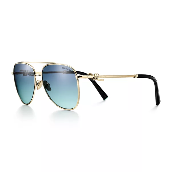 Sunglasses in Pale Gold-colored Metal with Tiffany Blue® Lenses
