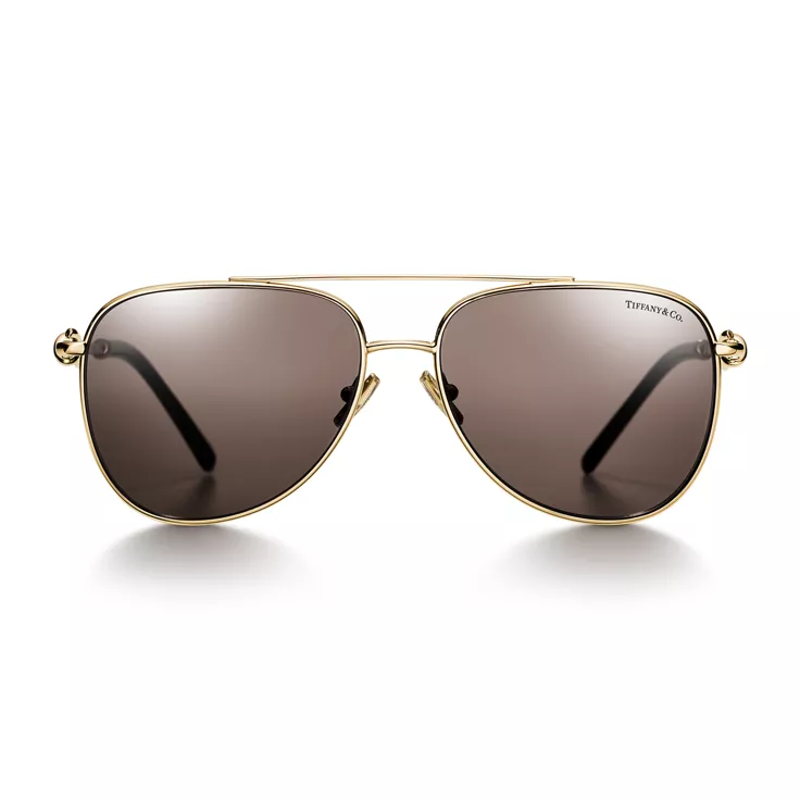 Tiffany Knot:Sunglasses in Pale Gold-colored Metal with Light Brown Lenses, 1