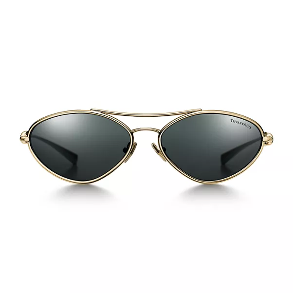 Sunglasses in Pale Gold-colored Metal with Dark Gray Lenses