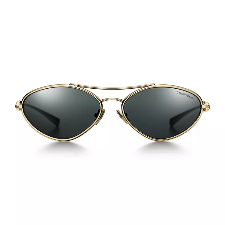 Tiffany Knot:Sunglasses in Pale Gold-colored Metal with Dark Gray Lenses, 1