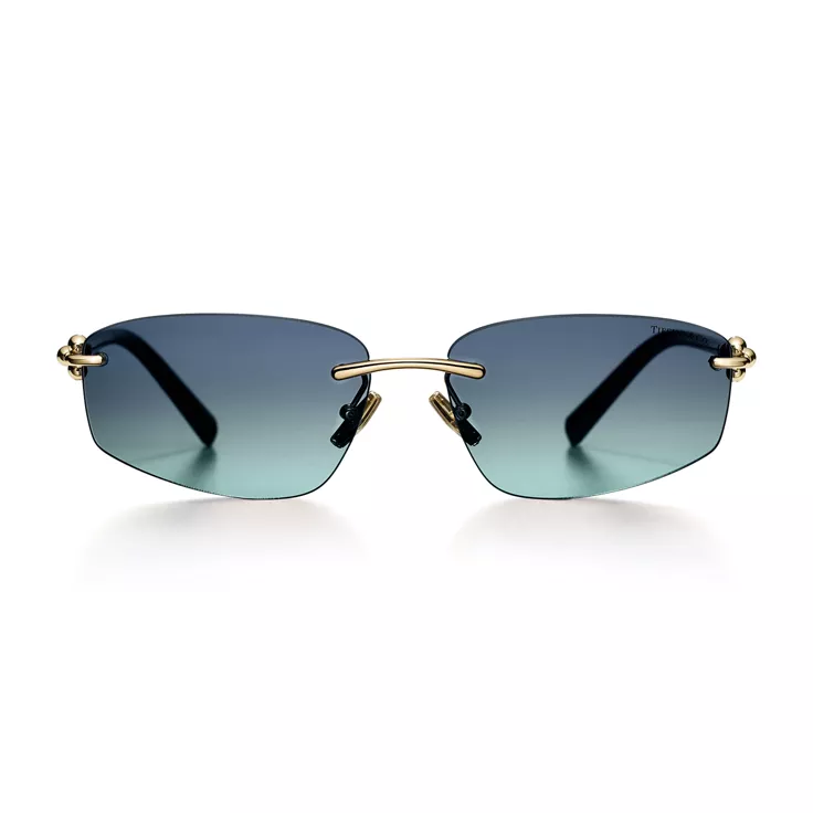 Tiffany HardWear:Sunglasses in Pale Gold-colored Metal with Tiffany Blue® Lenses, 1