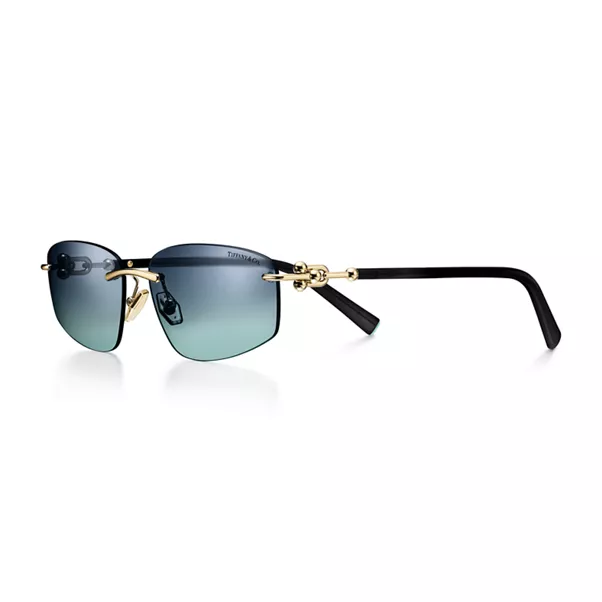Sunglasses in Pale Gold-colored Metal with Tiffany Blue® Lenses