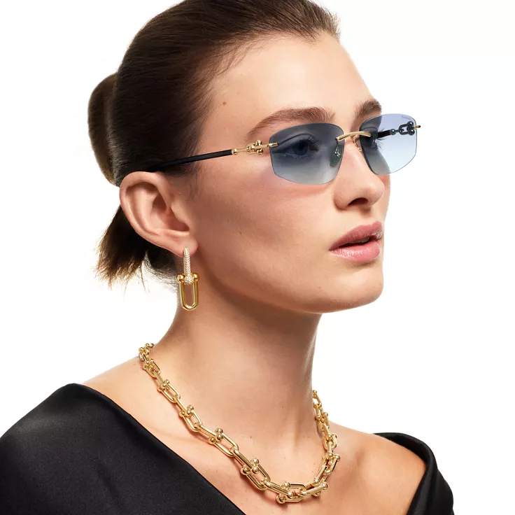 Tiffany HardWear:Sunglasses in Pale Gold-colored Metal with Tiffany Blue® Lenses, 1