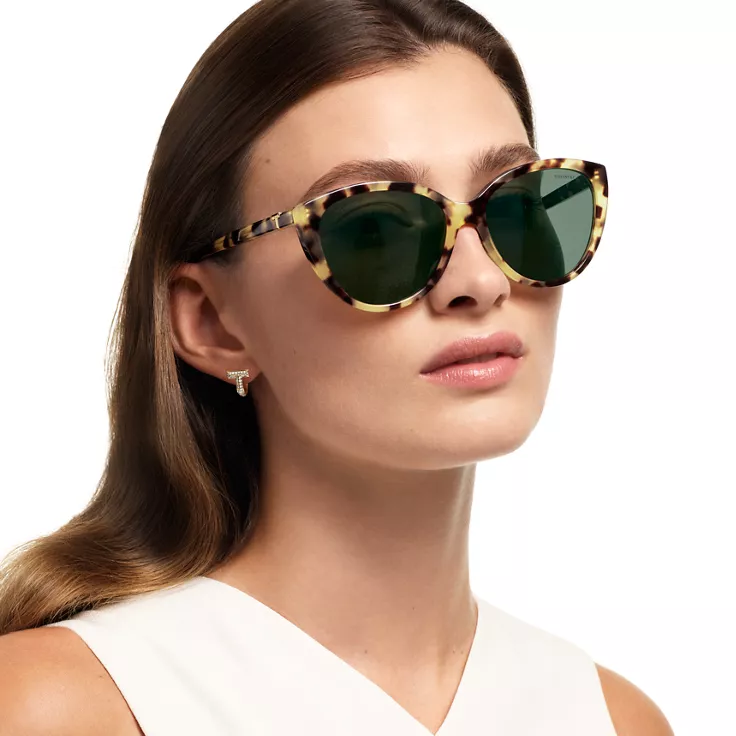 Tiffany T:Sunglasses in Blonde Tortoise Acetate with Green Lenses , 1