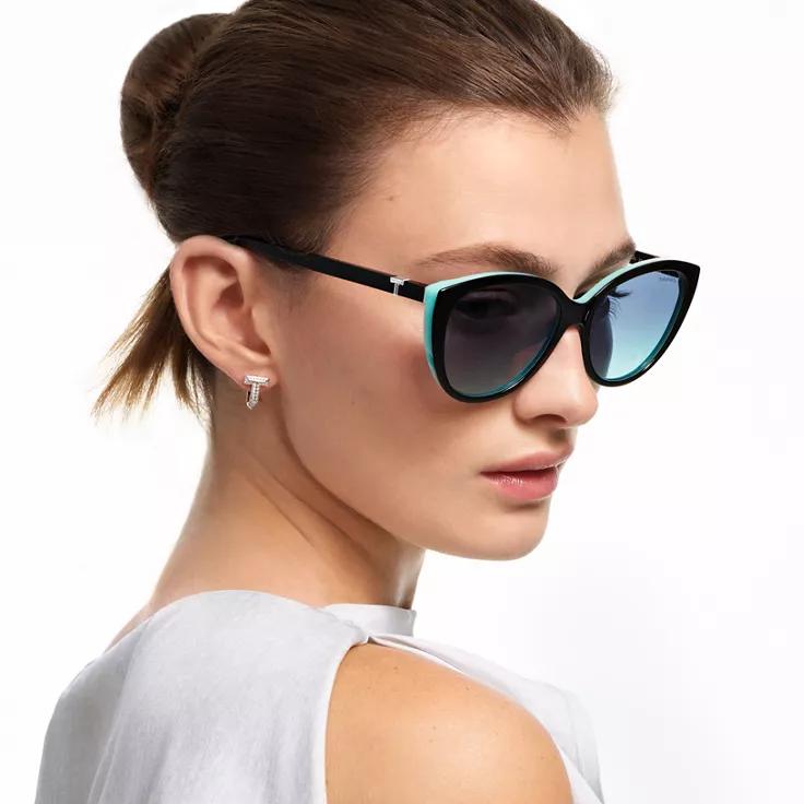 티파니 T:선글라스, 블랙 & 티파니 블루 아세테이트, 티파니 블루 렌즈, 1