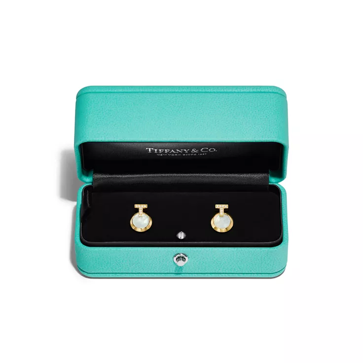 Tiffany T:Boucles d&rsquo;oreilles Cercle T1 en or jaune 18 carats, nacre et diamants, 4