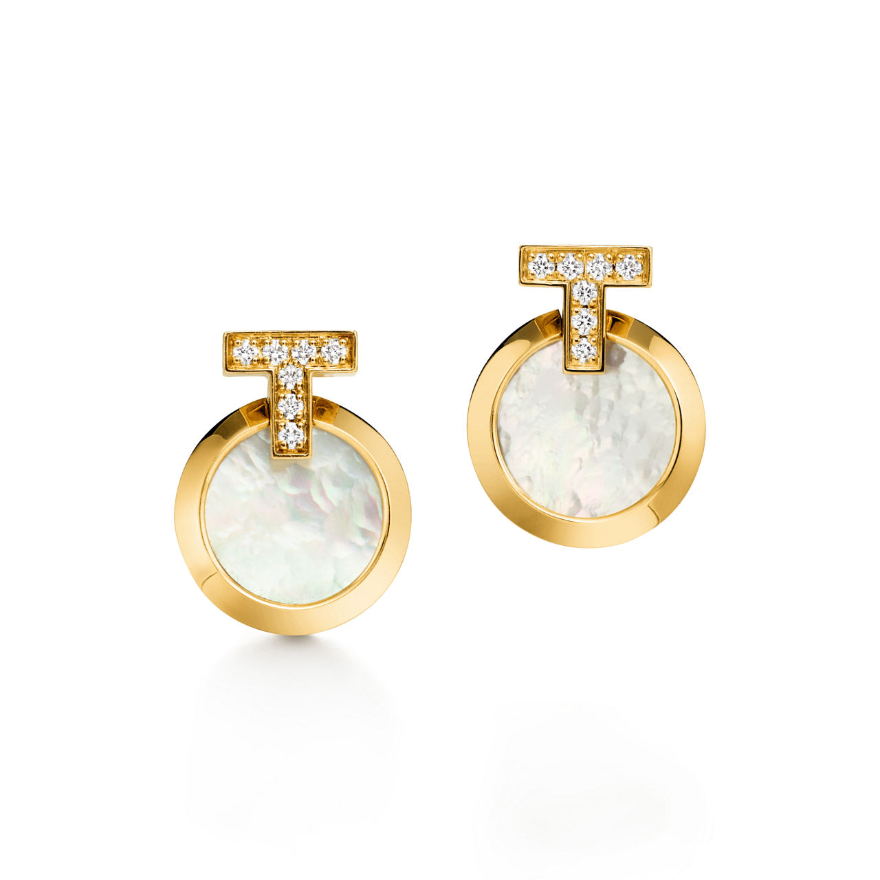 T1 Circle Ohrringe in Gelbgold mit Perlmutt und Diamanten
