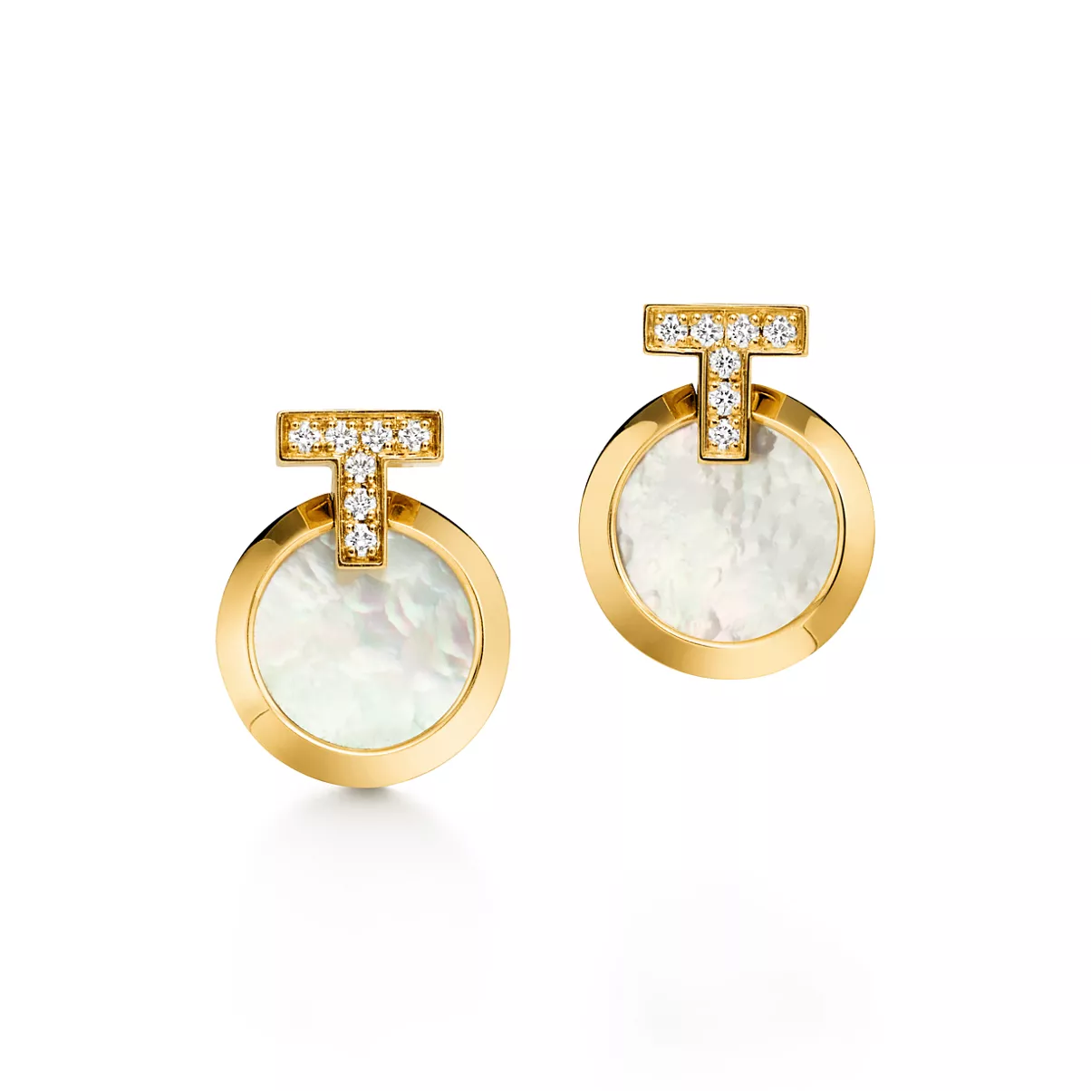 Boucles d&rsquo;oreilles Cercle T1 en or jaune 18&nbsp;carats, nacre et diamants