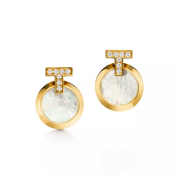 Tiffany T:T1 Circle Earrings in Yellow Gold with Mother-of-pearl and Diamonds