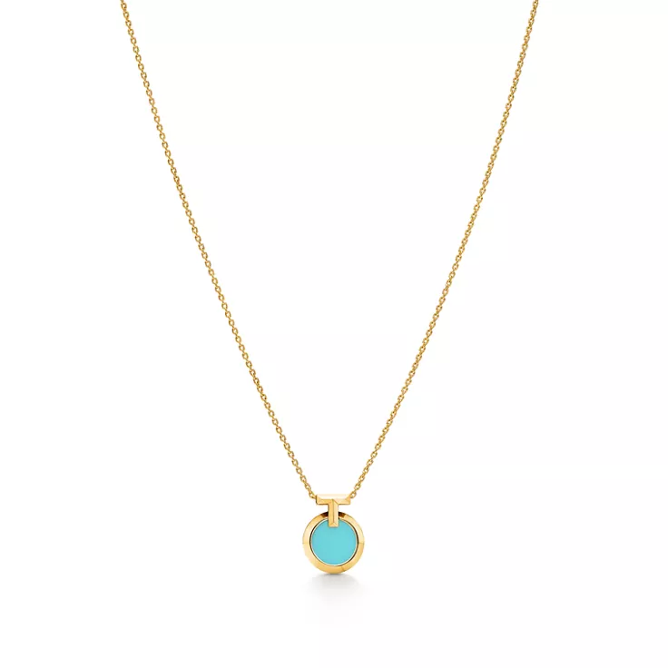 Tiffany T:Pendentif Cercle r&eacute;versible T1 en or 18 carats, turquoise et nacre, 4