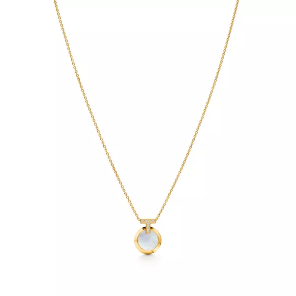 Collezione T by Tiffany:Pendente T1 Circle double-face in oro con turchese e madreperla