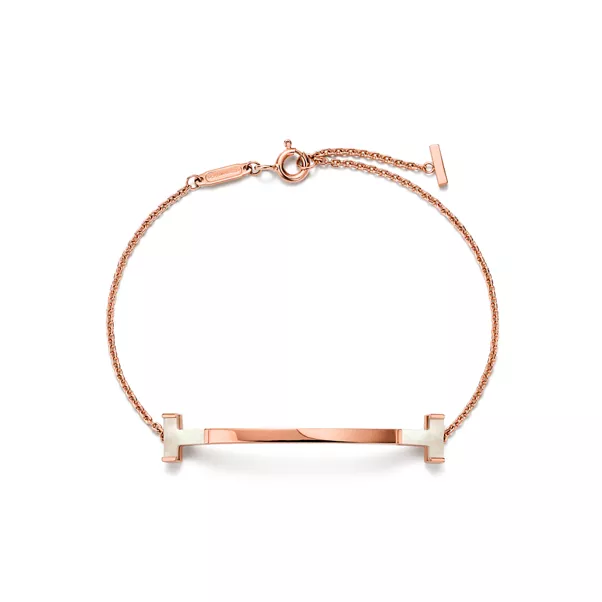 Collezione T by Tiffany:Bracciale Smile in oro rosa con madreperla bianca, medio