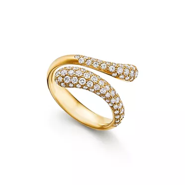 Elsa Peretti&reg;:Teardrop Ring in Yellow Gold with Pav&eacute; Diamonds, 2