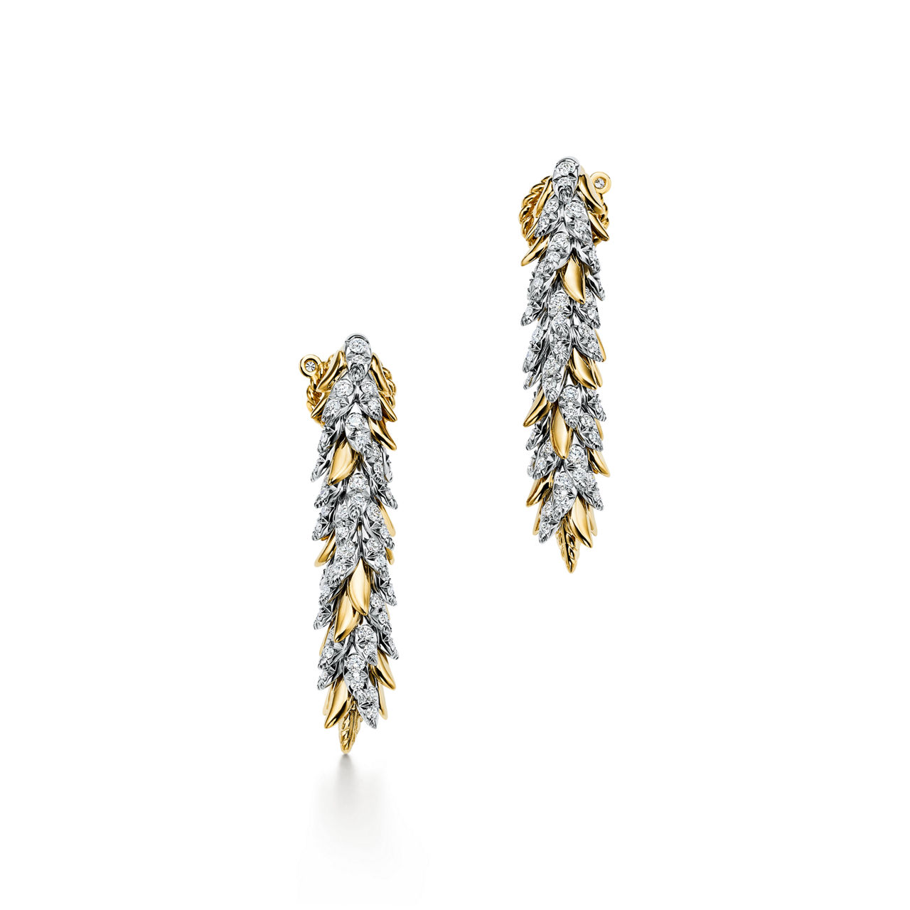 Feathers Earrings in Yellow Gold and Platinum