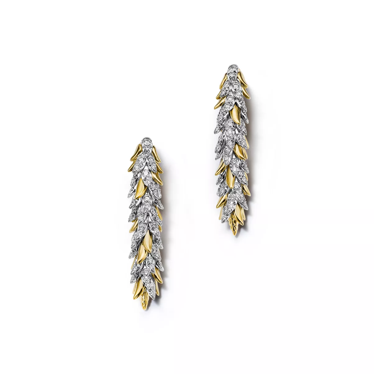 Feathers Earrings in Yellow Gold and Platinum