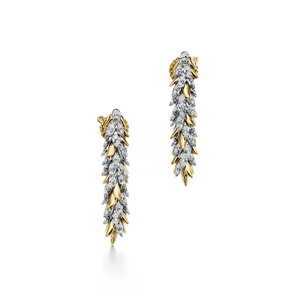 Feathers Earrings in Yellow Gold and Platinum