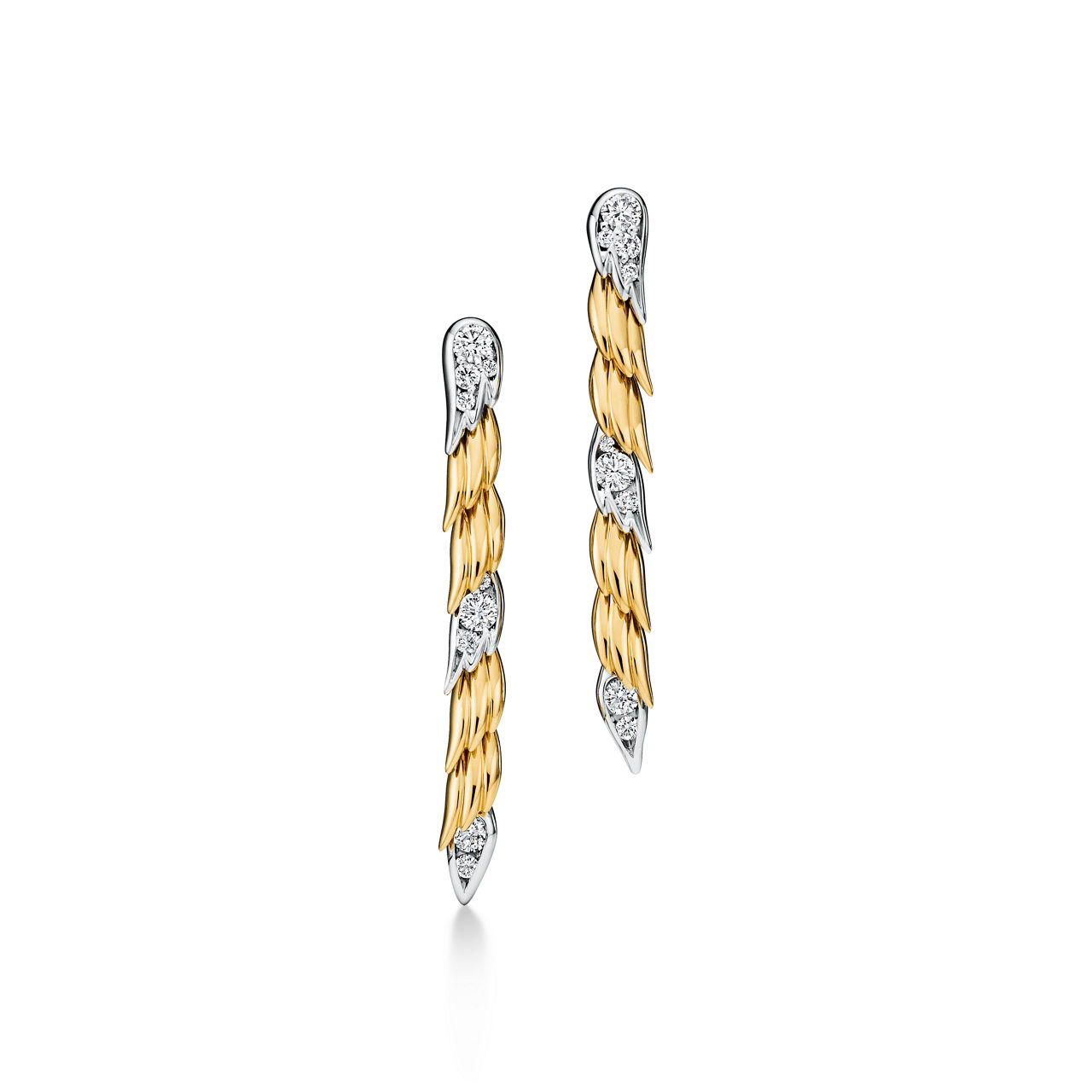 Wings Drop Earrings in Gold & Platinum with Diamonds