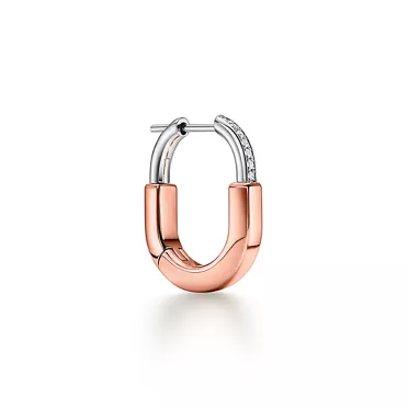 Tiffany Lock:Pendientes peque&ntilde;os de oro rosa y platino con diamantes, 2