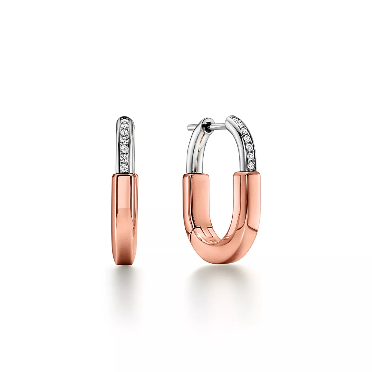Pendientes peque&ntilde;os de oro rosa y platino con diamantes