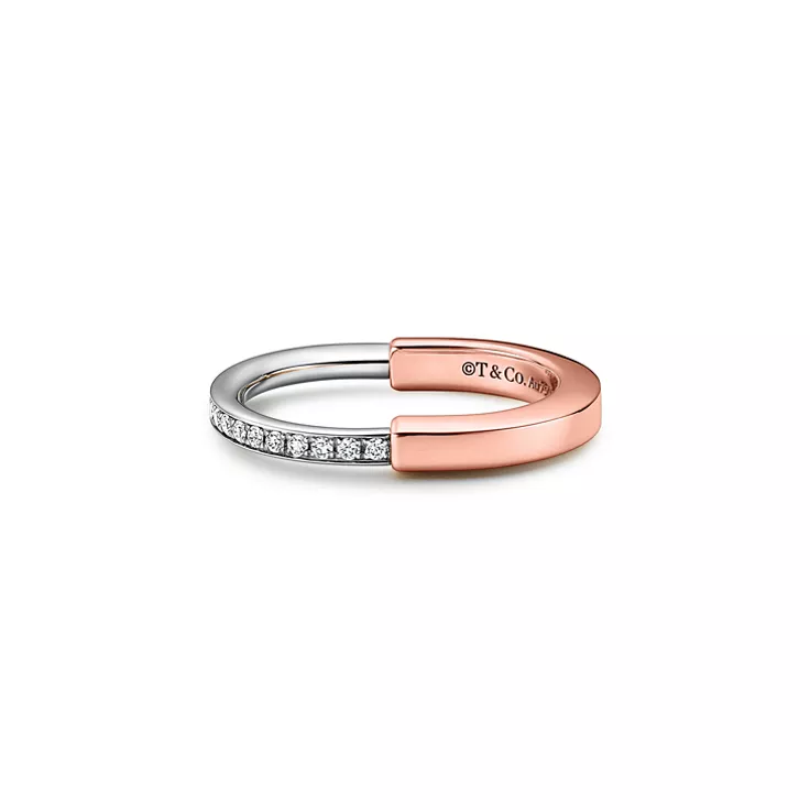 Collezione Lock by Tiffany:Anello piccolo in oro rosa e platino con diamanti, 4