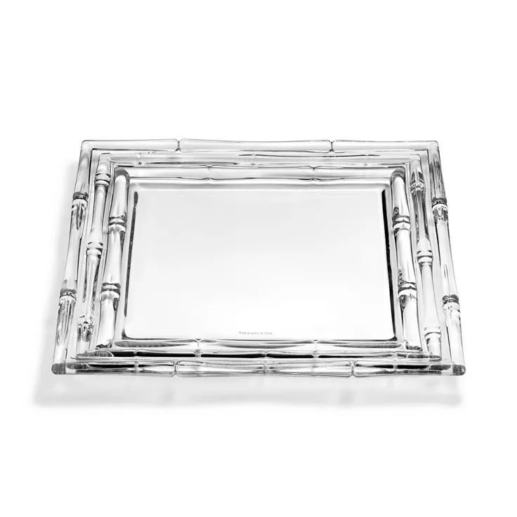 Bamboo:Square Platter in Crystal Glass, 1