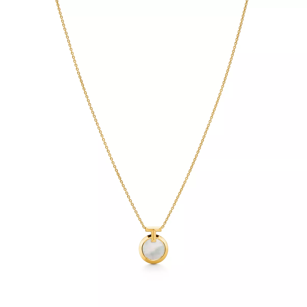 Pendente T1 Circle in oro giallo con madreperla bianca