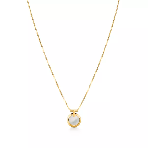 Collezione T by Tiffany:Pendente T1 Circle in oro giallo con madreperla bianca