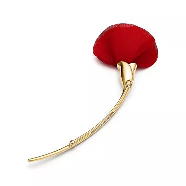 Elsa Peretti&reg;:Amapola Brooch in Yellow Gold with Red Silk, 3