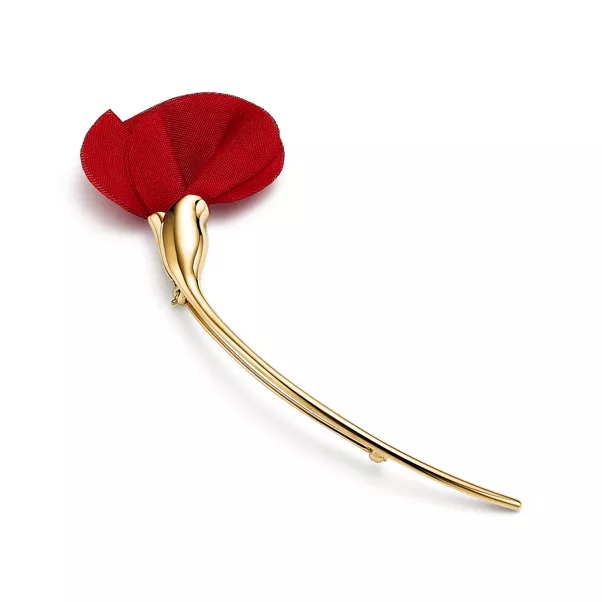 Elsa Peretti&reg;:Broche Amapola en or jaune 18&nbsp;carats et soie rouge
