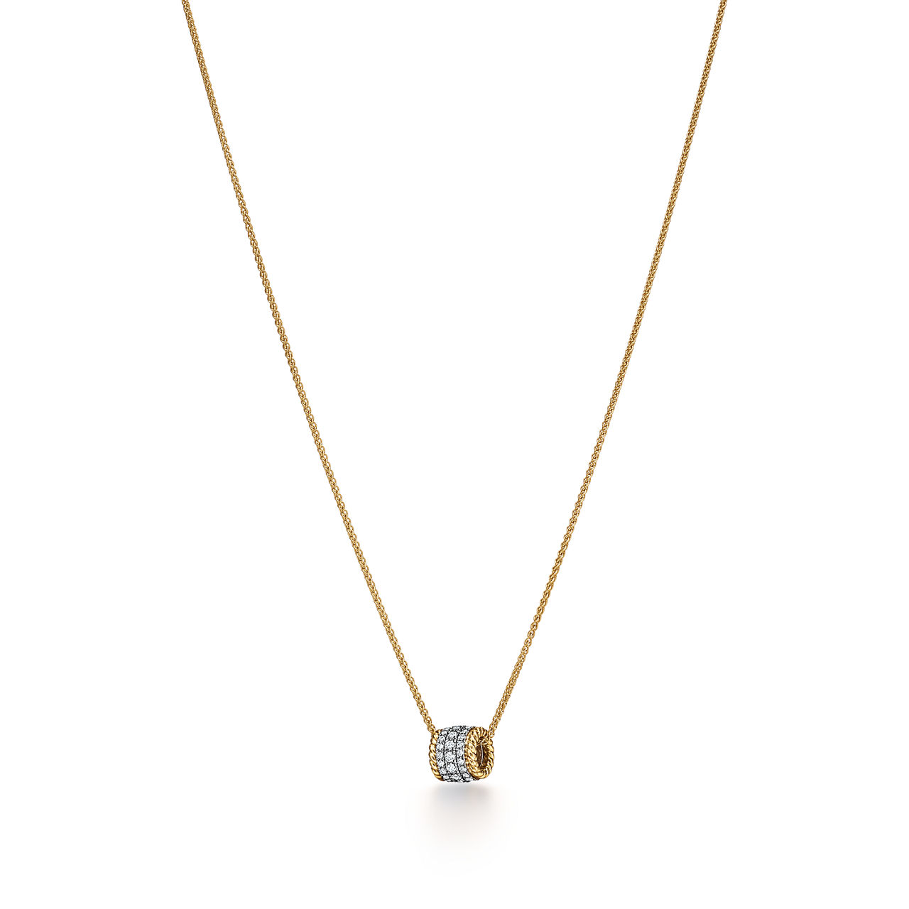 Rolo Pendant in Yellow Gold and Platinum with Diamonds